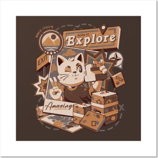 Born to Explore - Cute Traveler Cat Gift Posters and Art